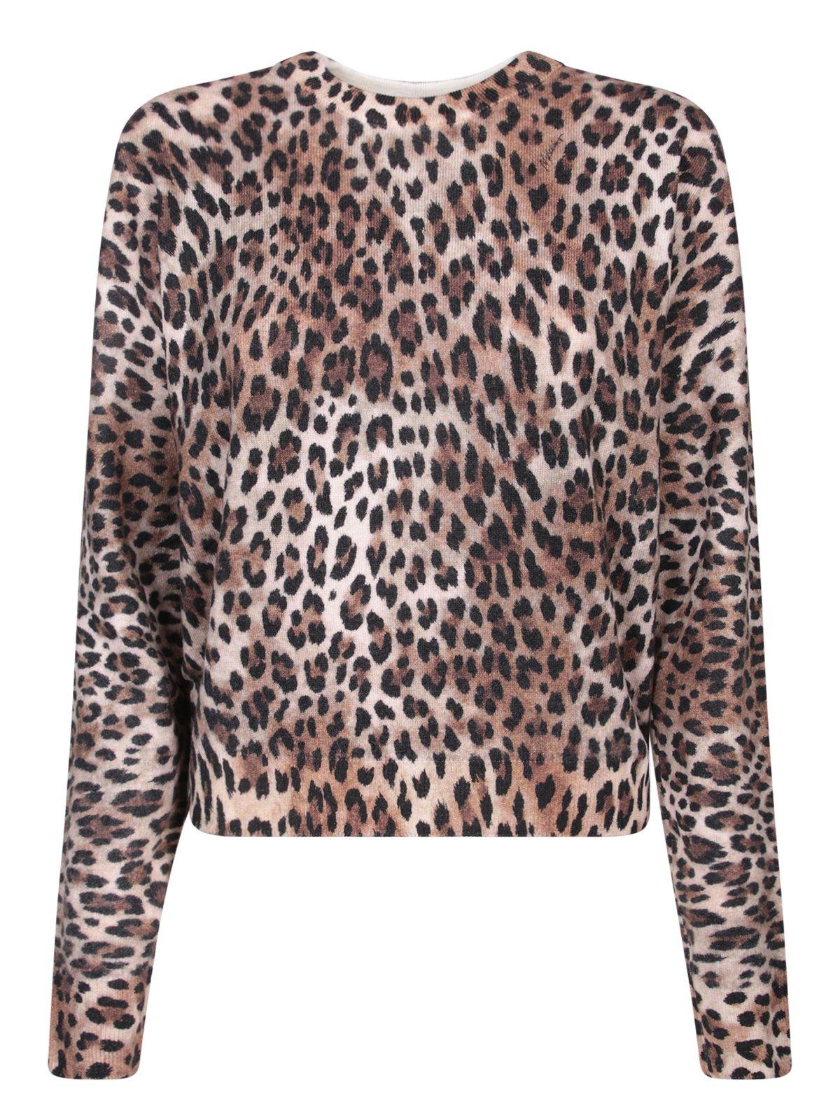 Shop Moschino Leopard Pattern Crewneck Jumper In Beige