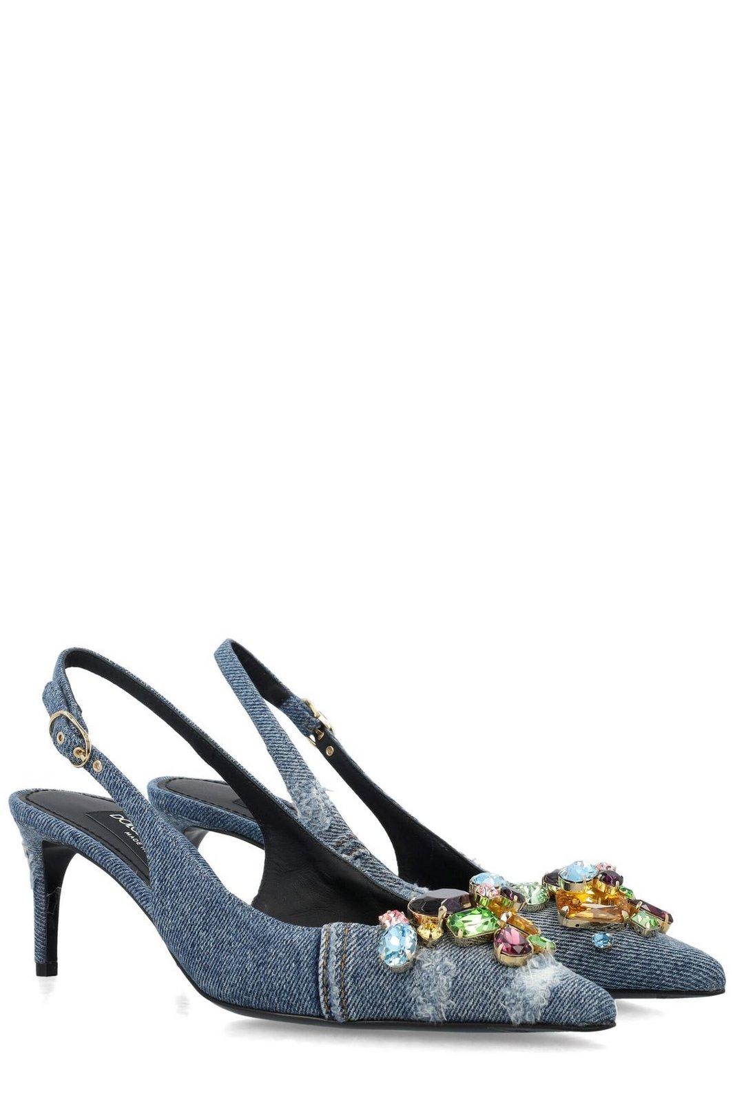 Shop Dolce & Gabbana Crystal-embellished Pointed-toe Pumps In Blue