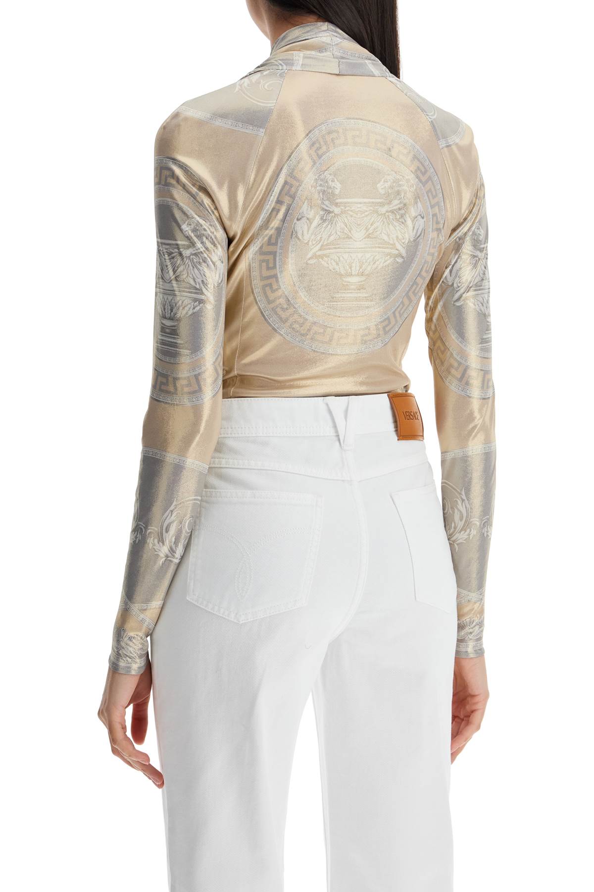 Shop Versace Silver Viscose Bodysuits In Silver Grey+champagne (silver)