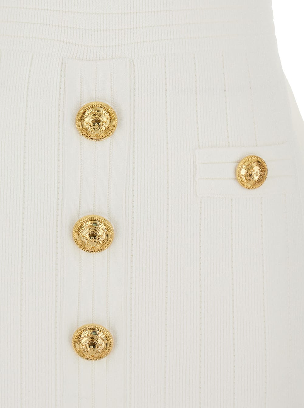 Shop Balmain Mini White Dress With Golden Buttons In Stretch Viscose Woman