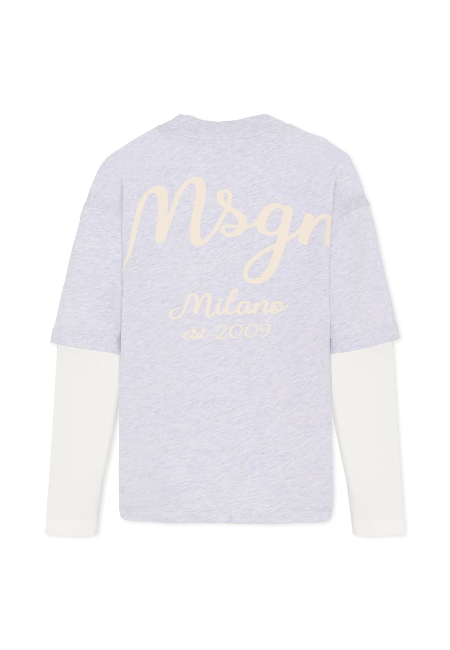 Msgm Grey T-shirt For Boy With Logo In Purple