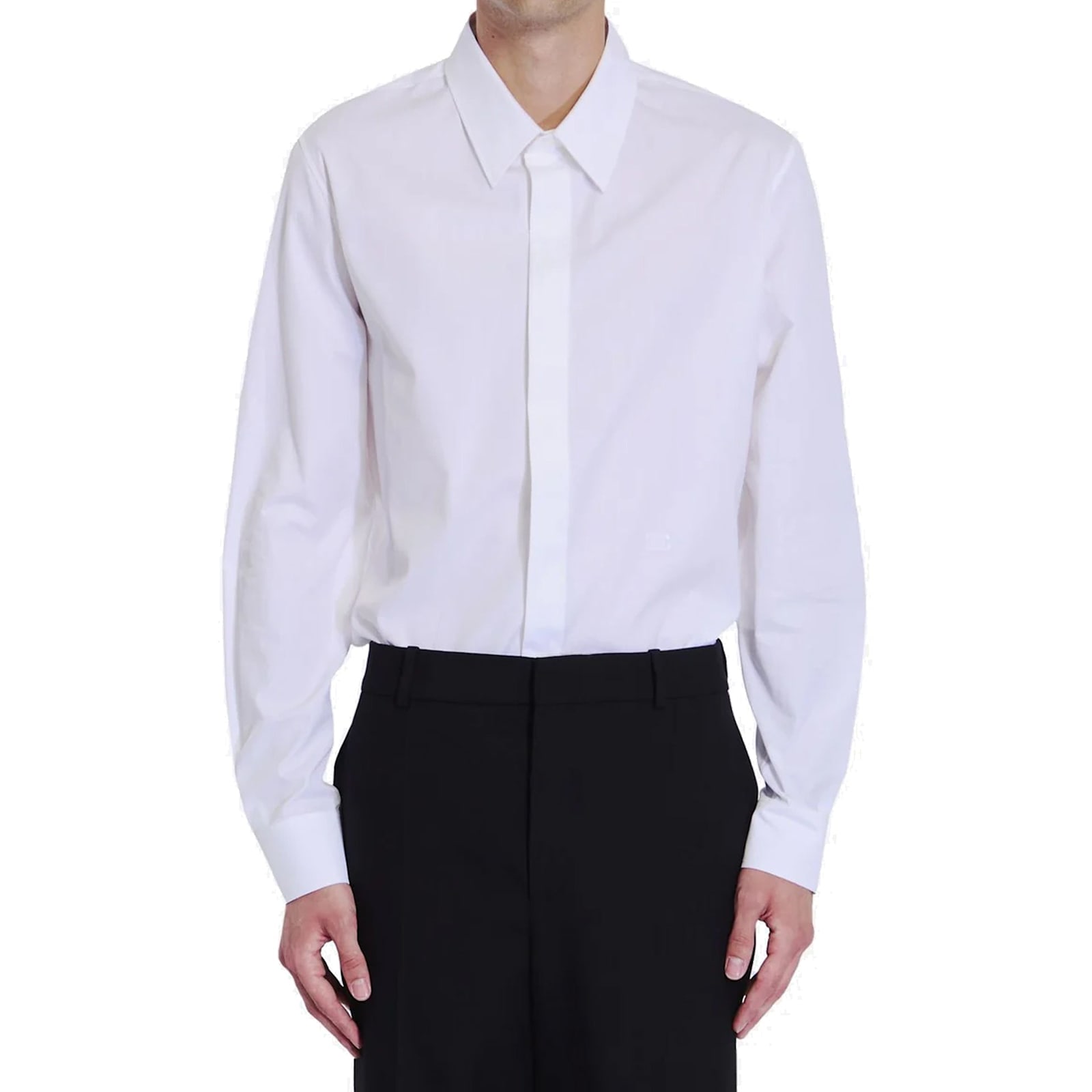 Celine White Cotton Poplin Shirt With Pointed Collar