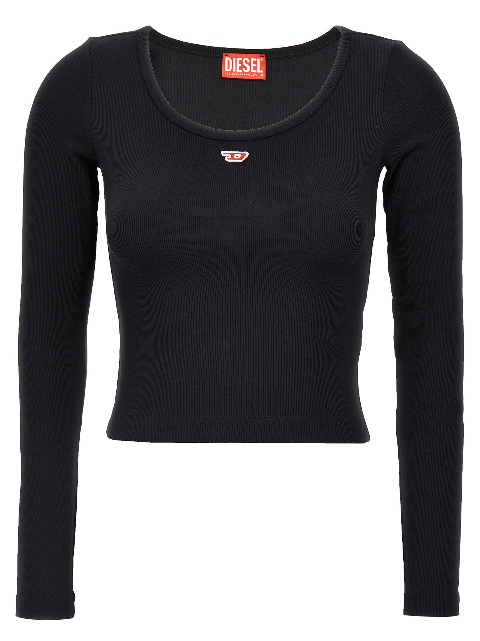 Diesel 'ballet-d' Scoop Neck Ribbed Texture Top In Black