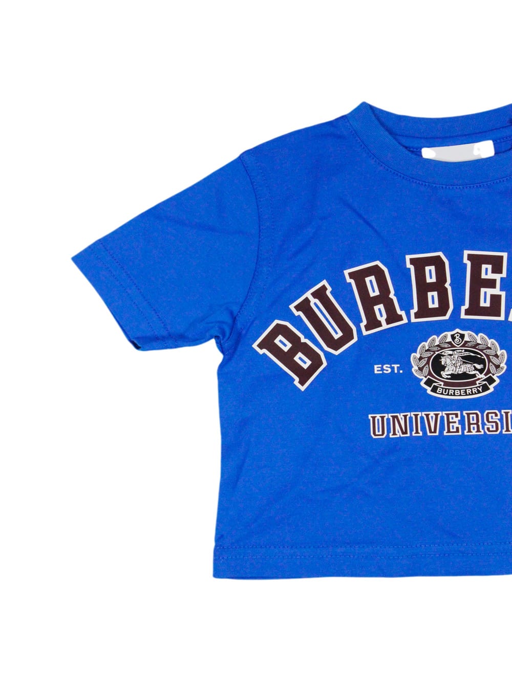 Shop Burberry Crew-neck T-shirt With Buttons On The Neck In Cotton Jersey With University Print In Blu