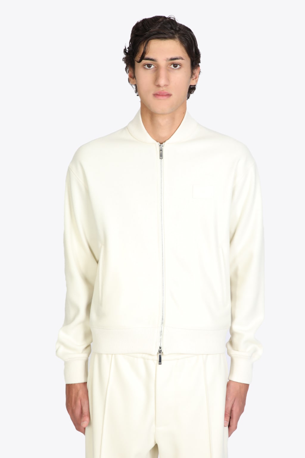 Emporio Armani Sweatshirt Off-white wool blend zip-up sweatshirt.