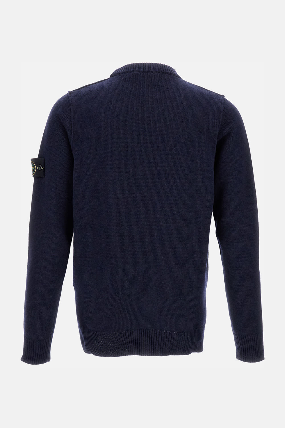 Stone Island Crewneck Knit With Ribbed Details In Blue