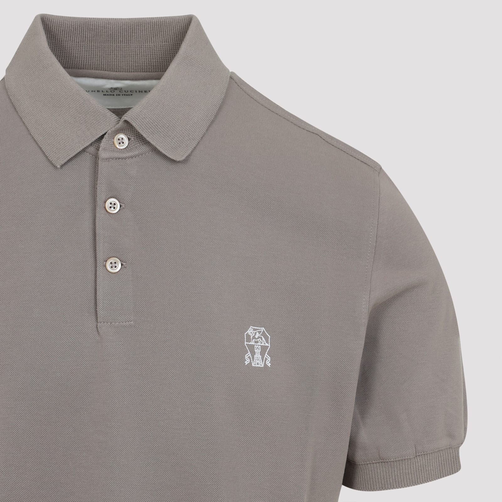 Brunello Cucinelli Cotton Polo With Ribbed Trims And Straight Hem In Brown