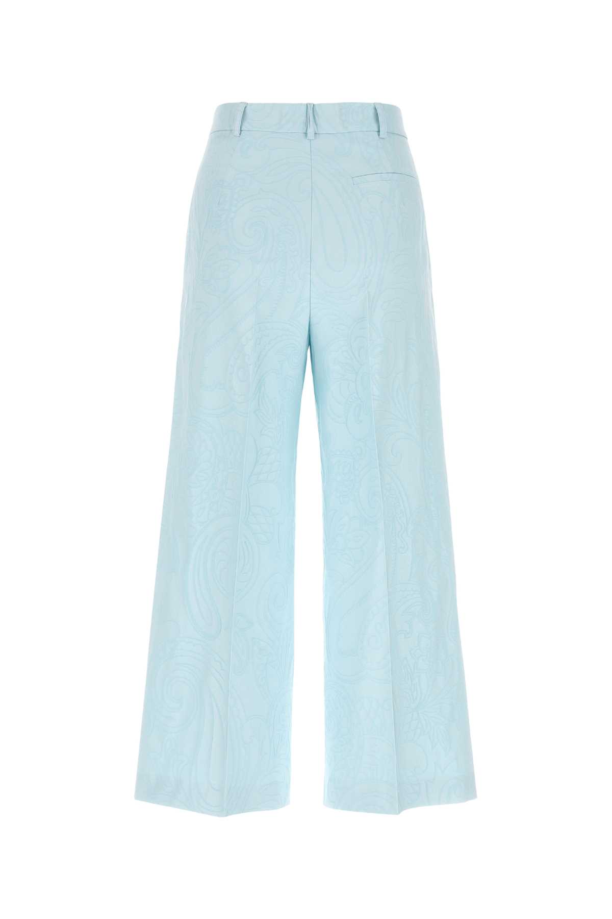 Shop Etro Pastel Light-blue Stretch Cotton Blend Cropped-cut Pant In Lightblue