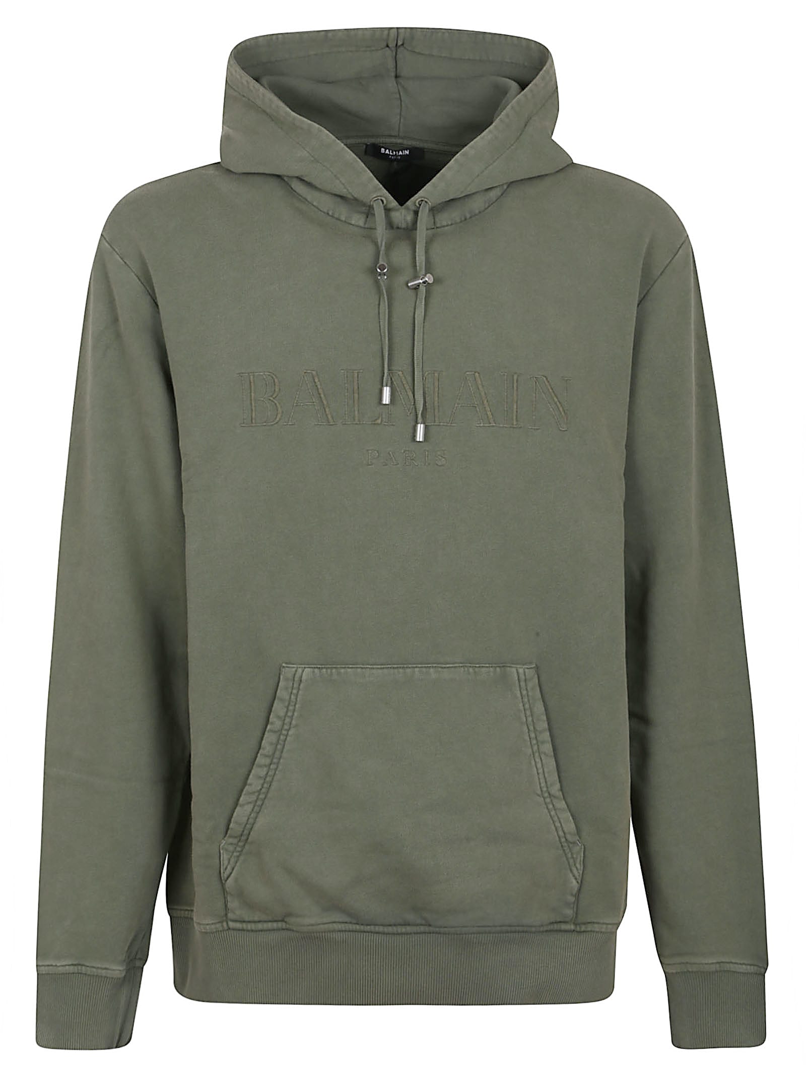 Balmain Vintage-style Organic Cotton Hoodie With Embroidered Logo In Green