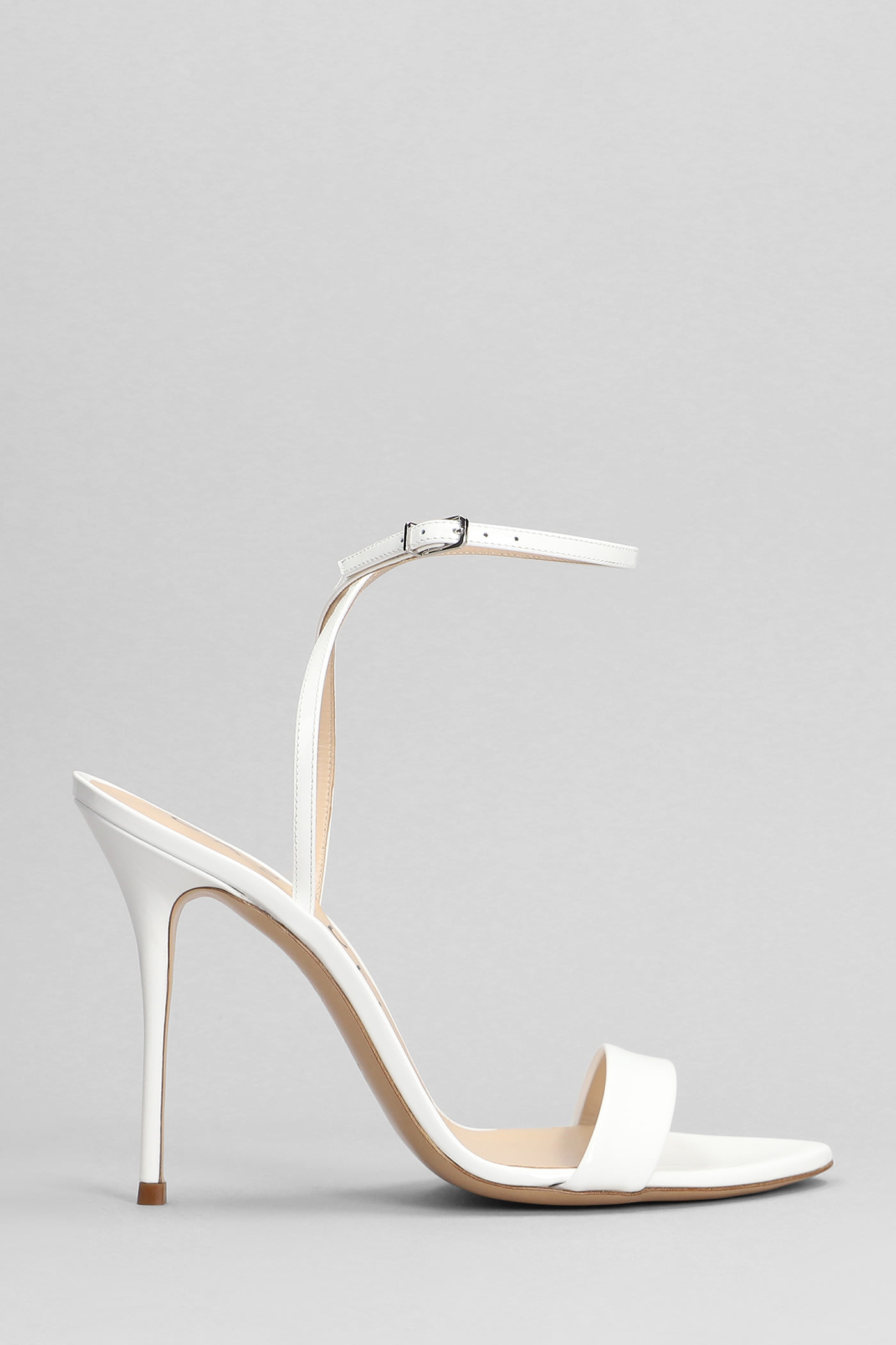 CASADEI SCARLET SANDALS IN WHITE PATENT LEATHER