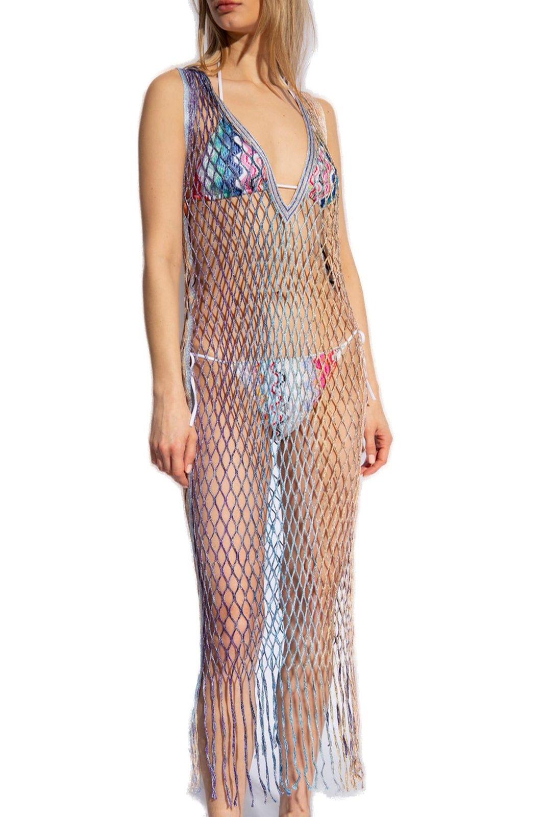 Shop Missoni Metallic Thread Fringed Maxi Beach Dress In Multicolour