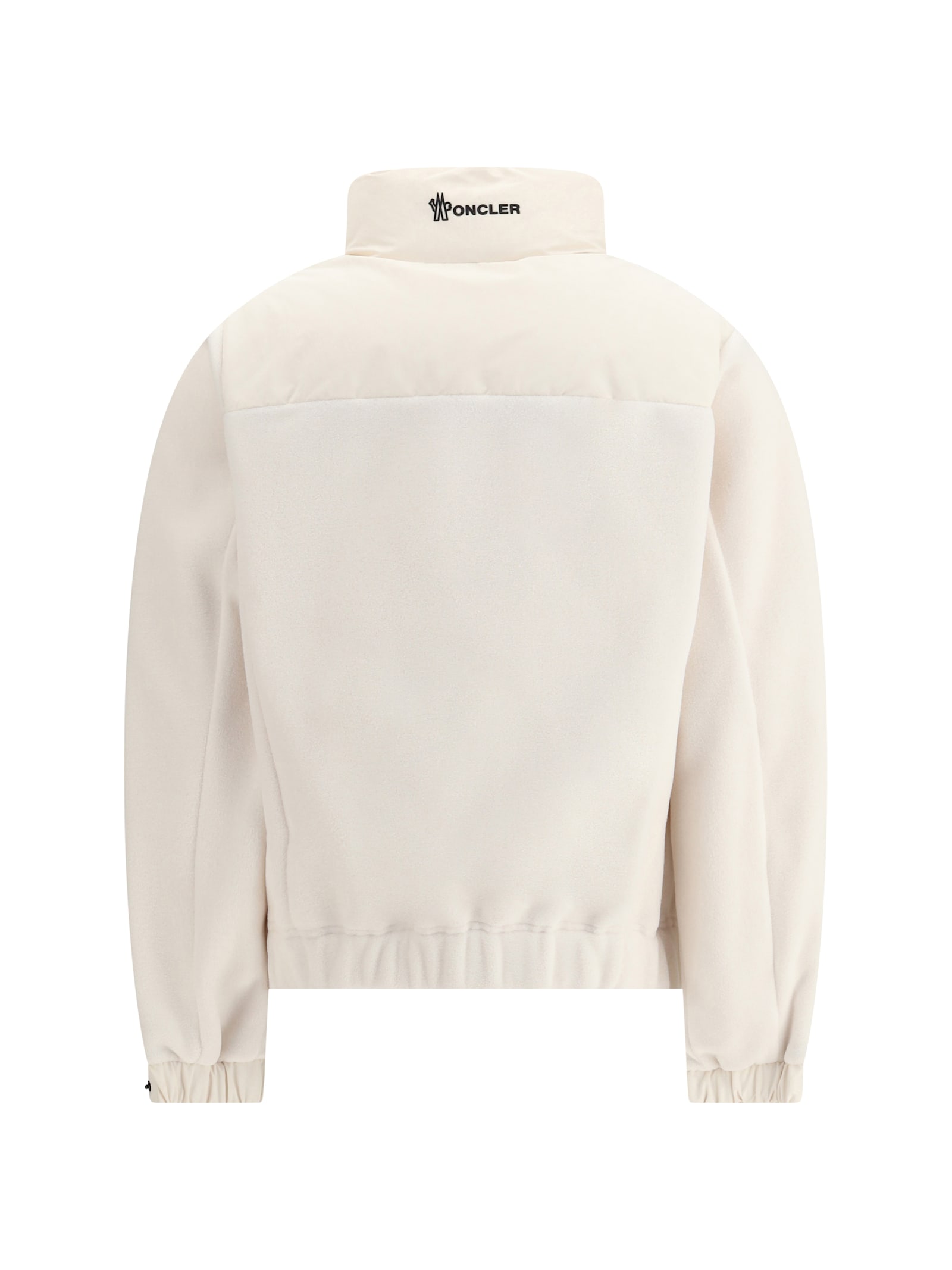 Moncler High Collar Fleece Pullover With Elastic Hem In White