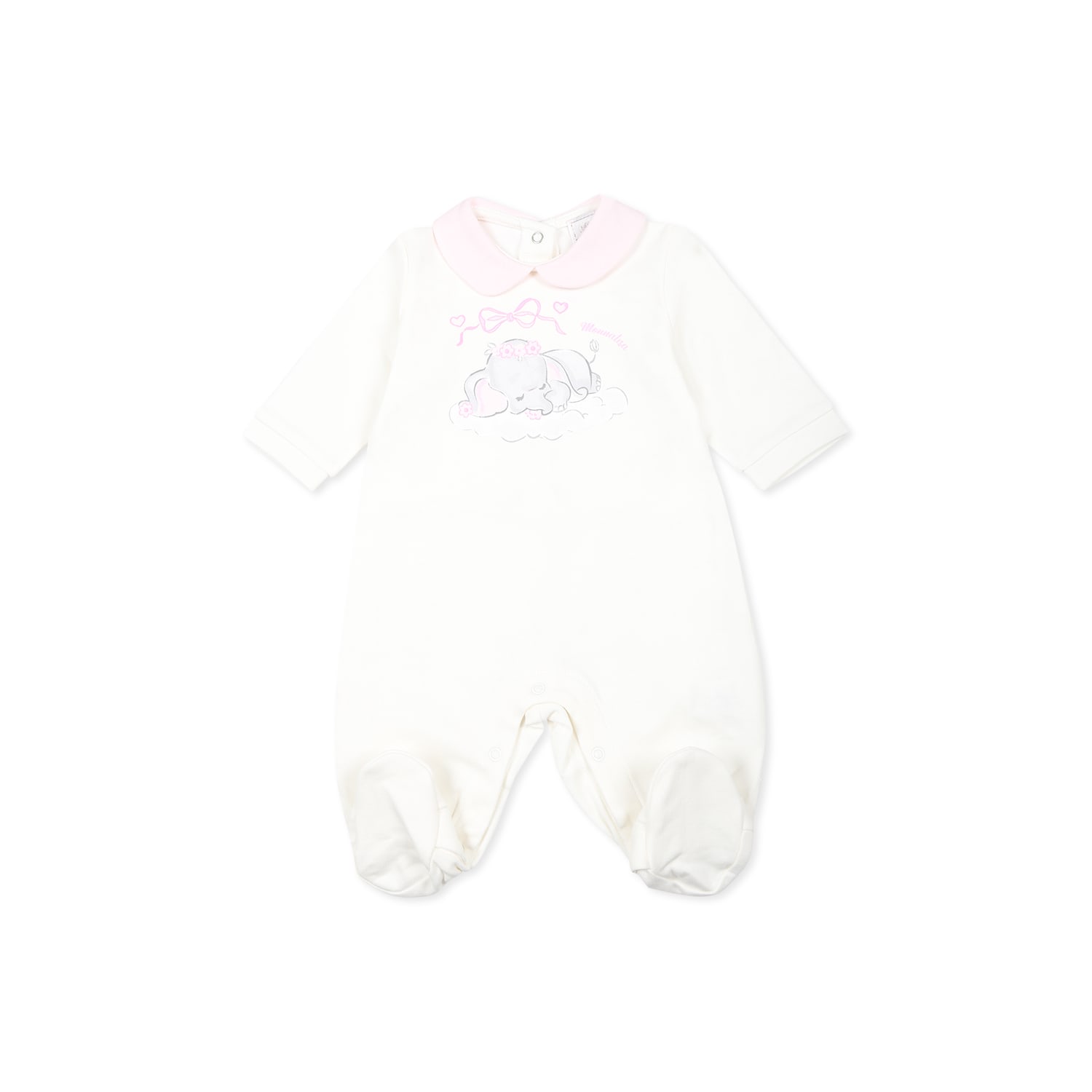 Shop Monnalisa White Babygrow Set For Baby Girl With Elephant