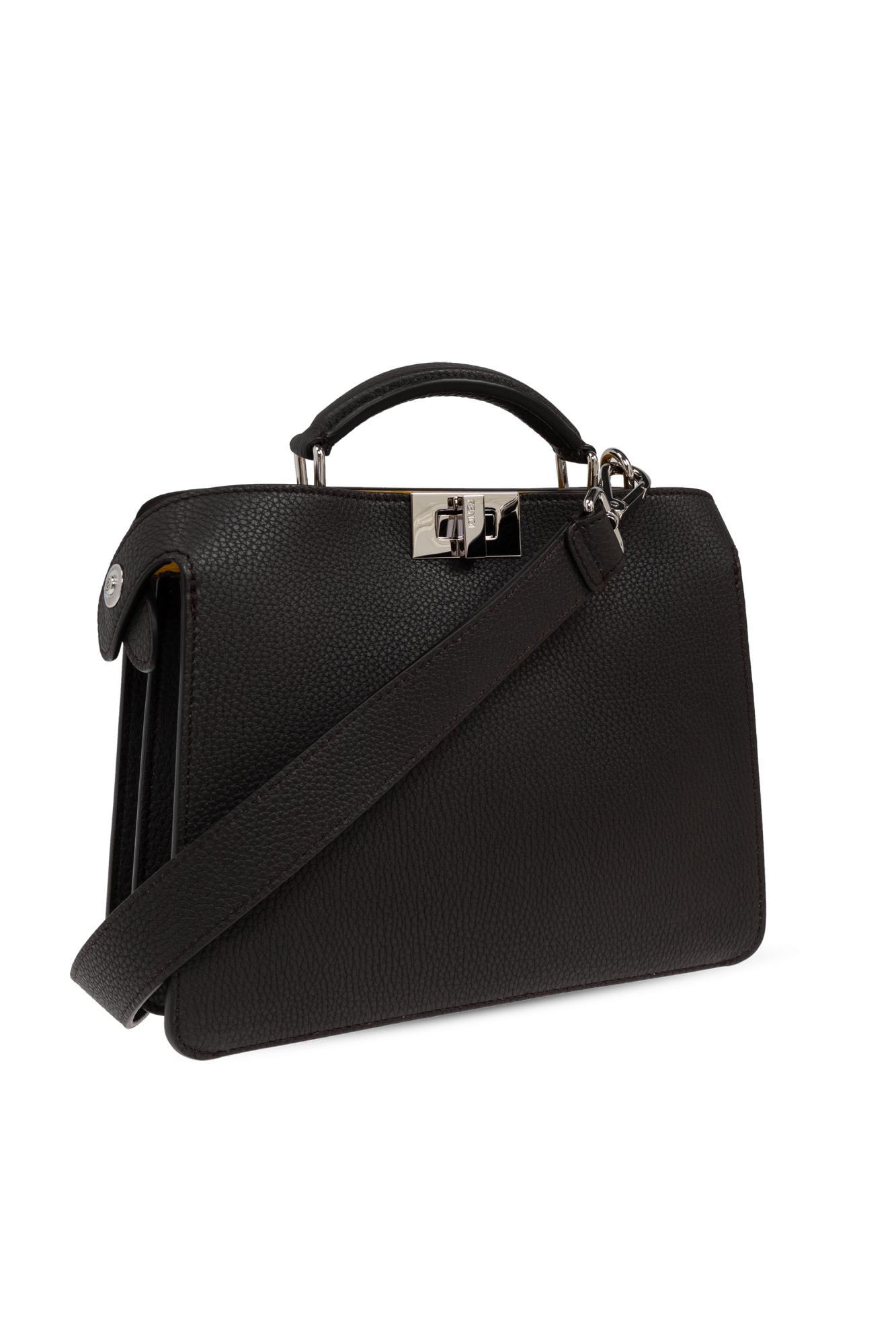 Fendi Blue Denim-effect Ff Jacquard And Brown Leather Bag In Ebano