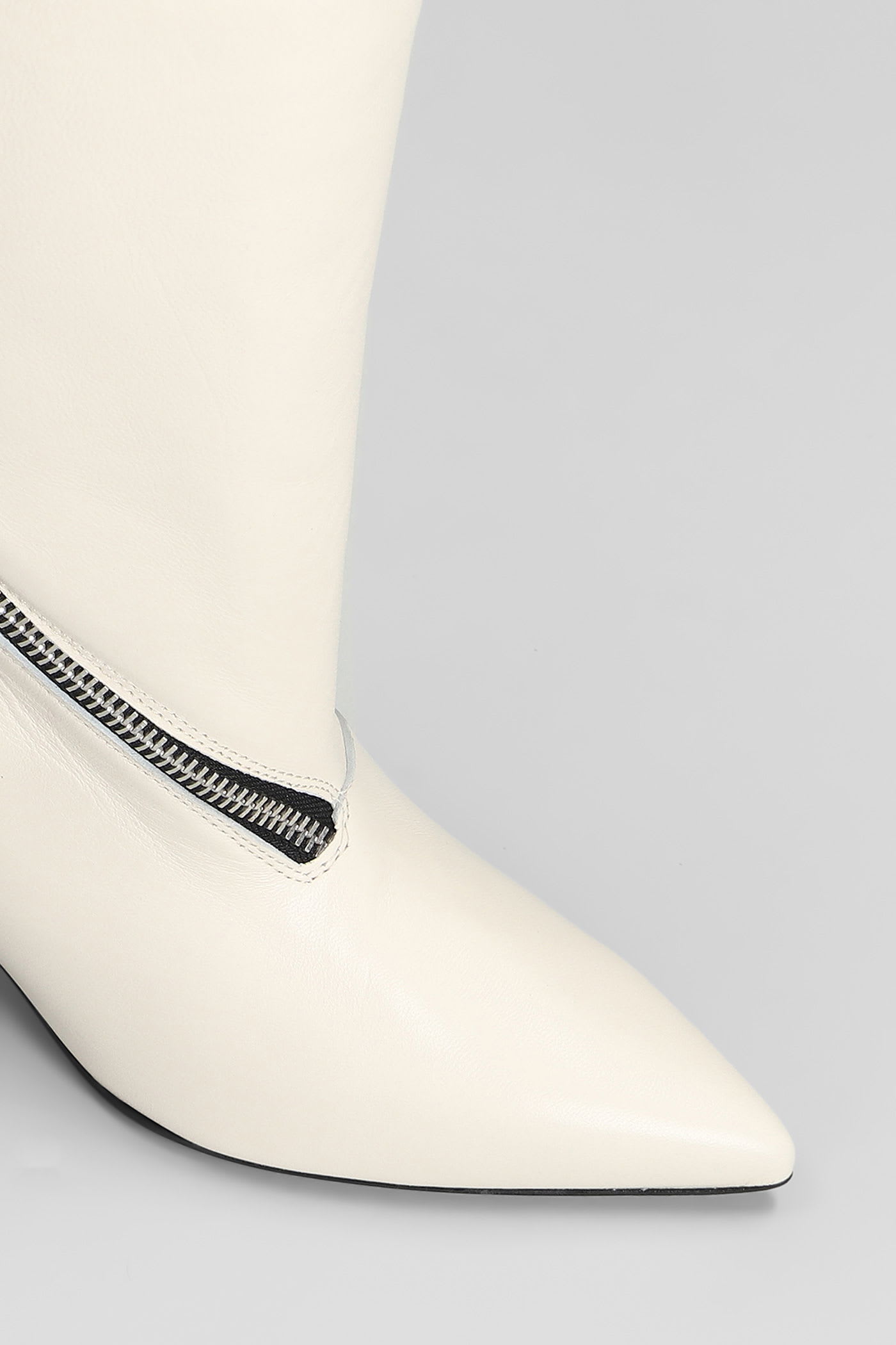 Alchimia High Heels Ankle Boots In Beige Leather In White