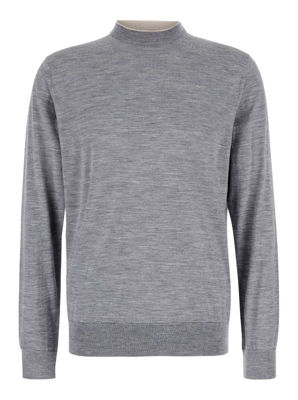 Grey Crewneck Sweater In Wool And Silk Man