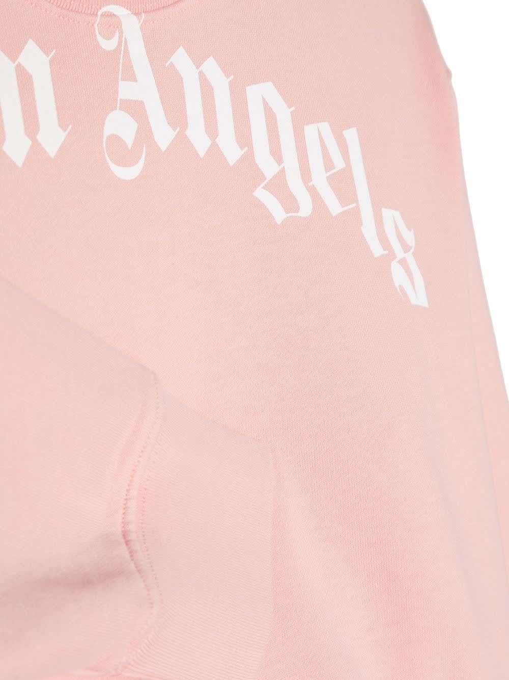 Shop Palm Angels Pink Crew Neck Sweatshirt With Curved Logo