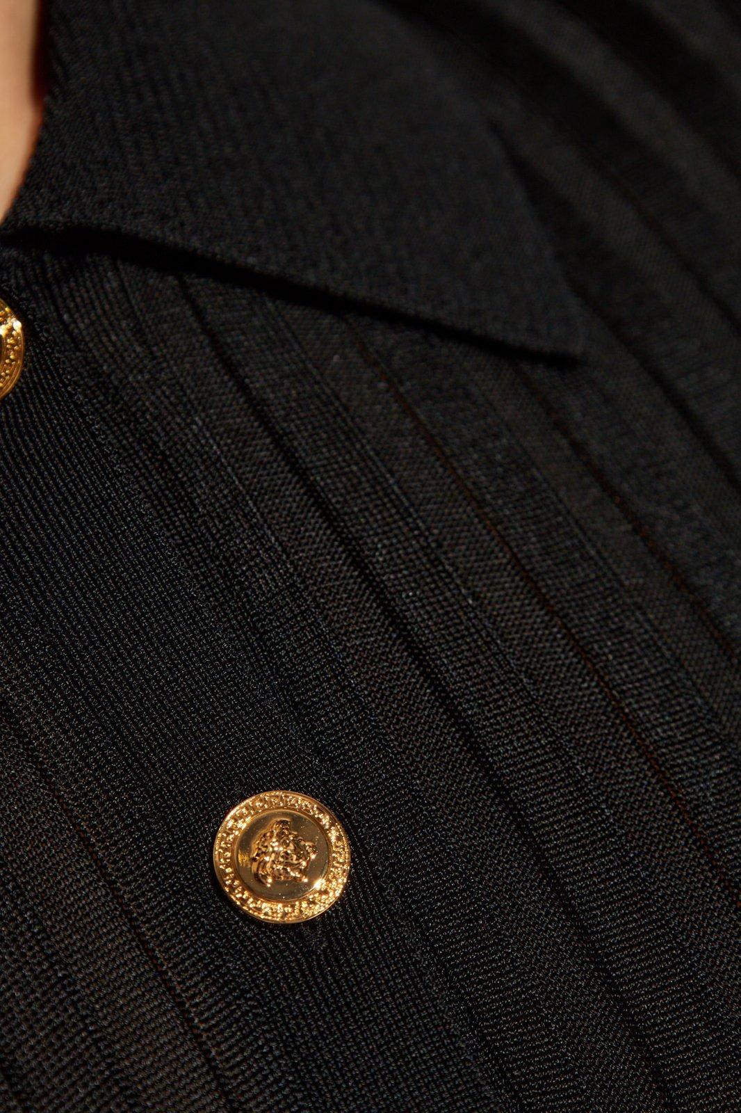 Versace Short-sleeved Button-up Knitted Shirt In Nero