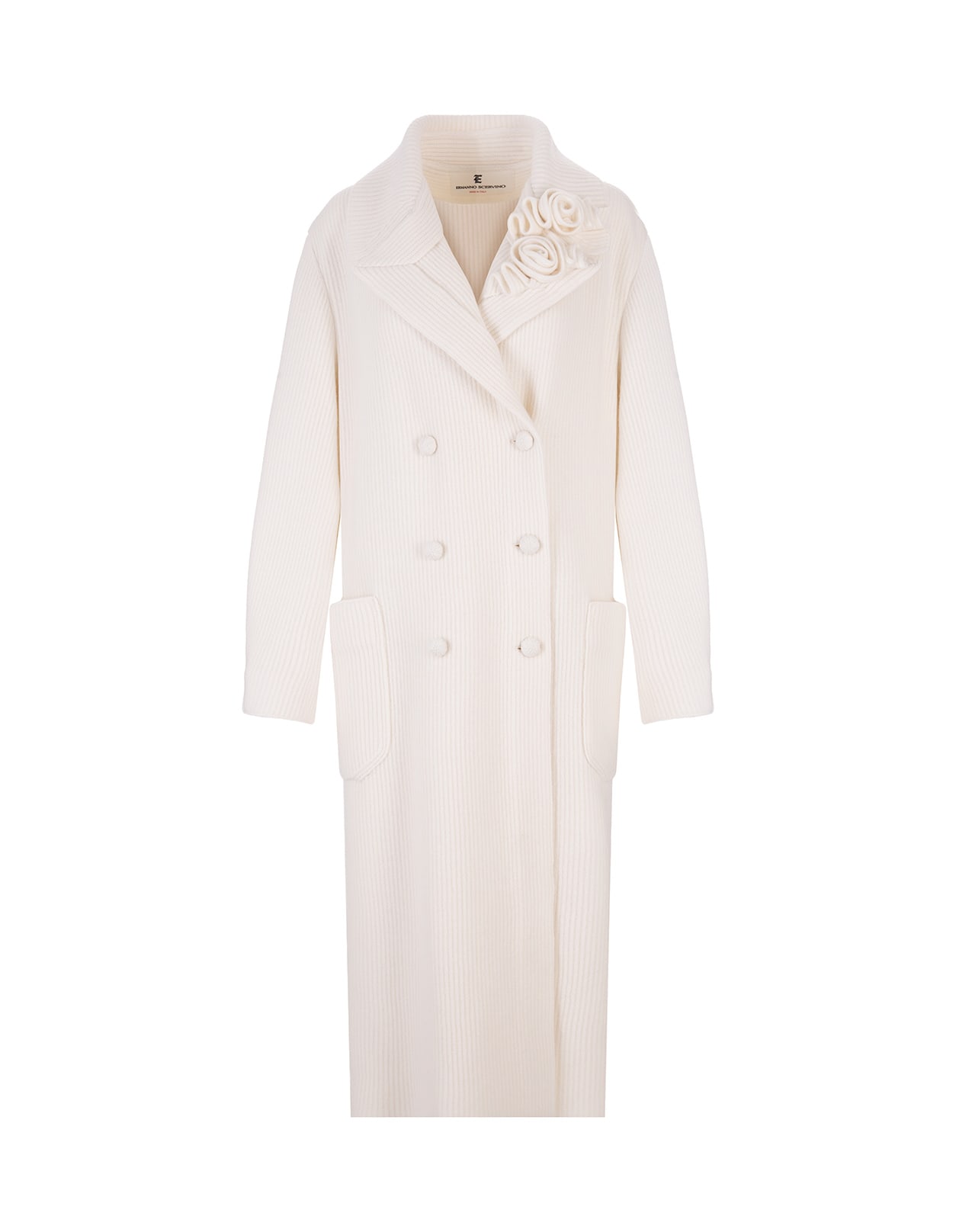 Ermanno Scervino White Double-breasted Coat With Embroideries