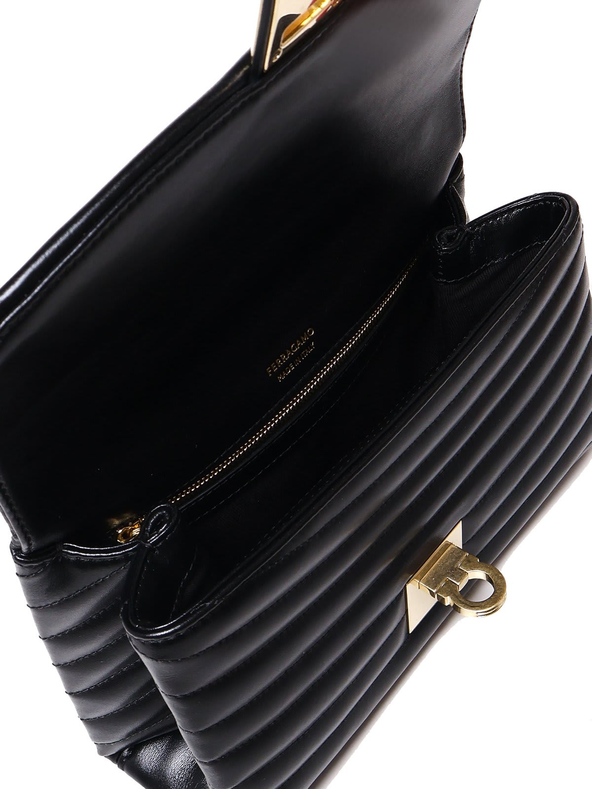 Shop Ferragamo Medium Quilted Chain-linked Shoulder Bag In Nero