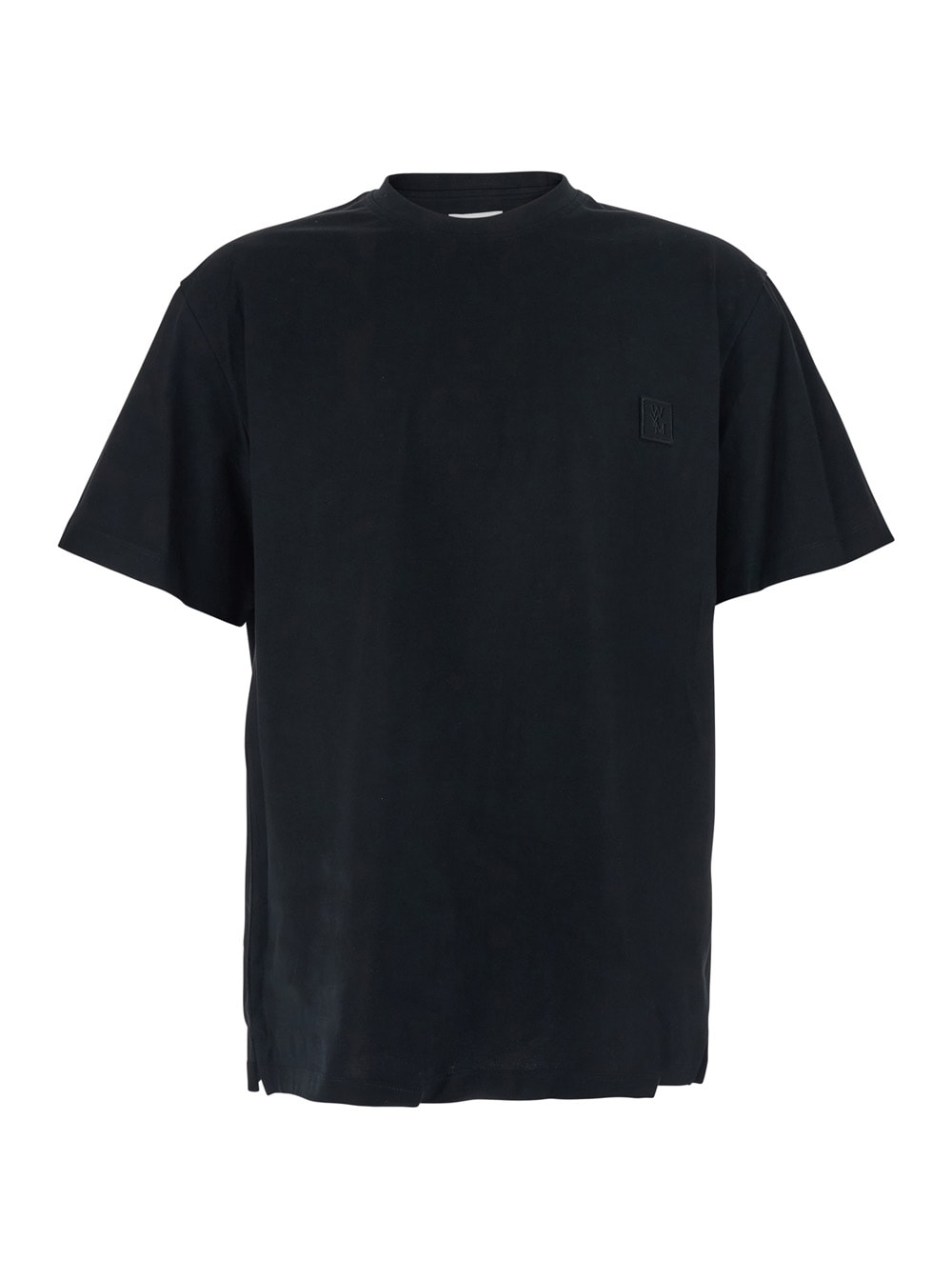 Wooyoungmi Black Crewneck T-shirt With Logo Patch On The Front And Floral Motif On The Rear In Cotton Man In Black