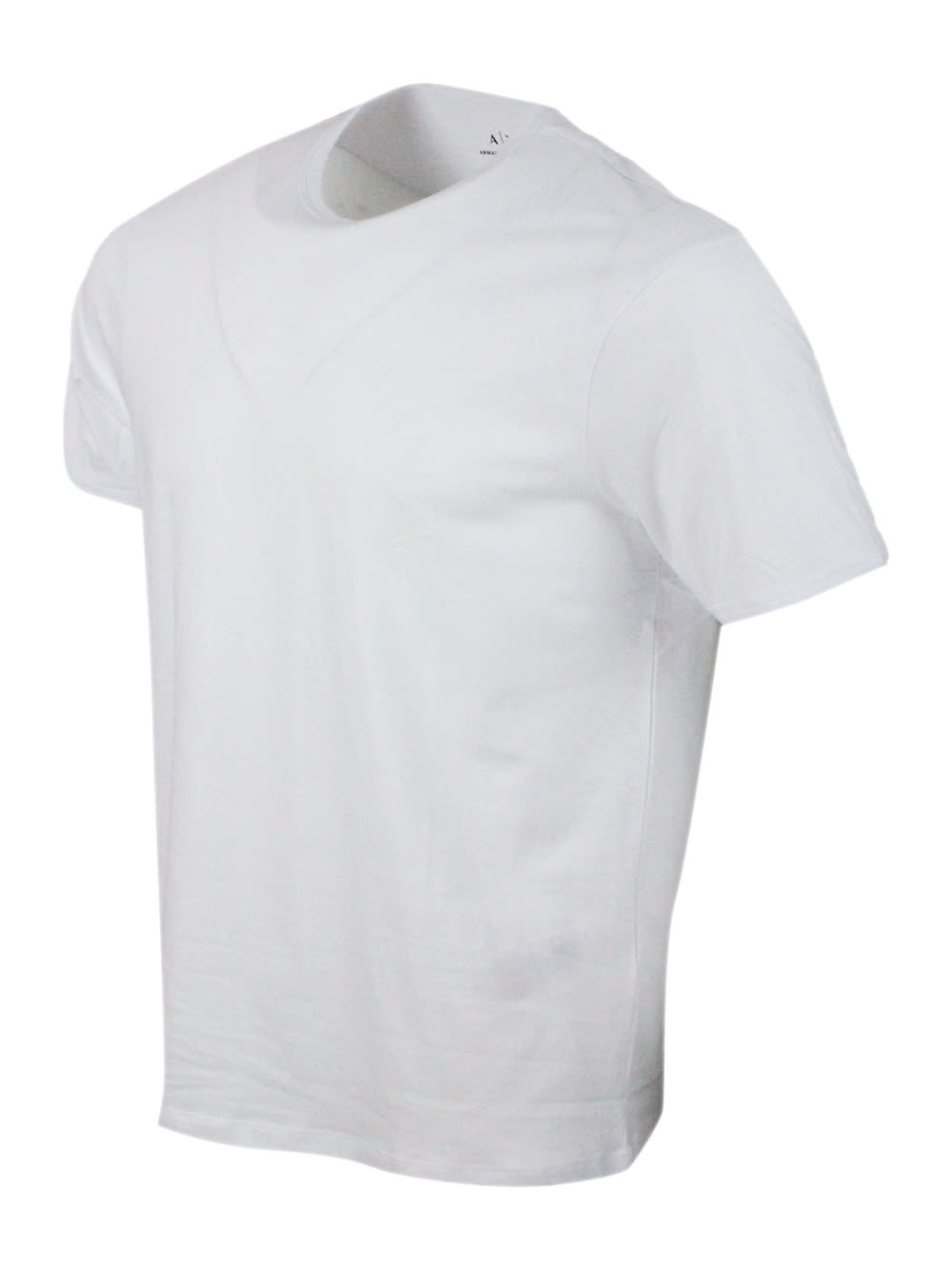 Armani Collezioni Short-sleeved Crew-neck T-shirt With Three-dimensional Logo On The Chest In White
