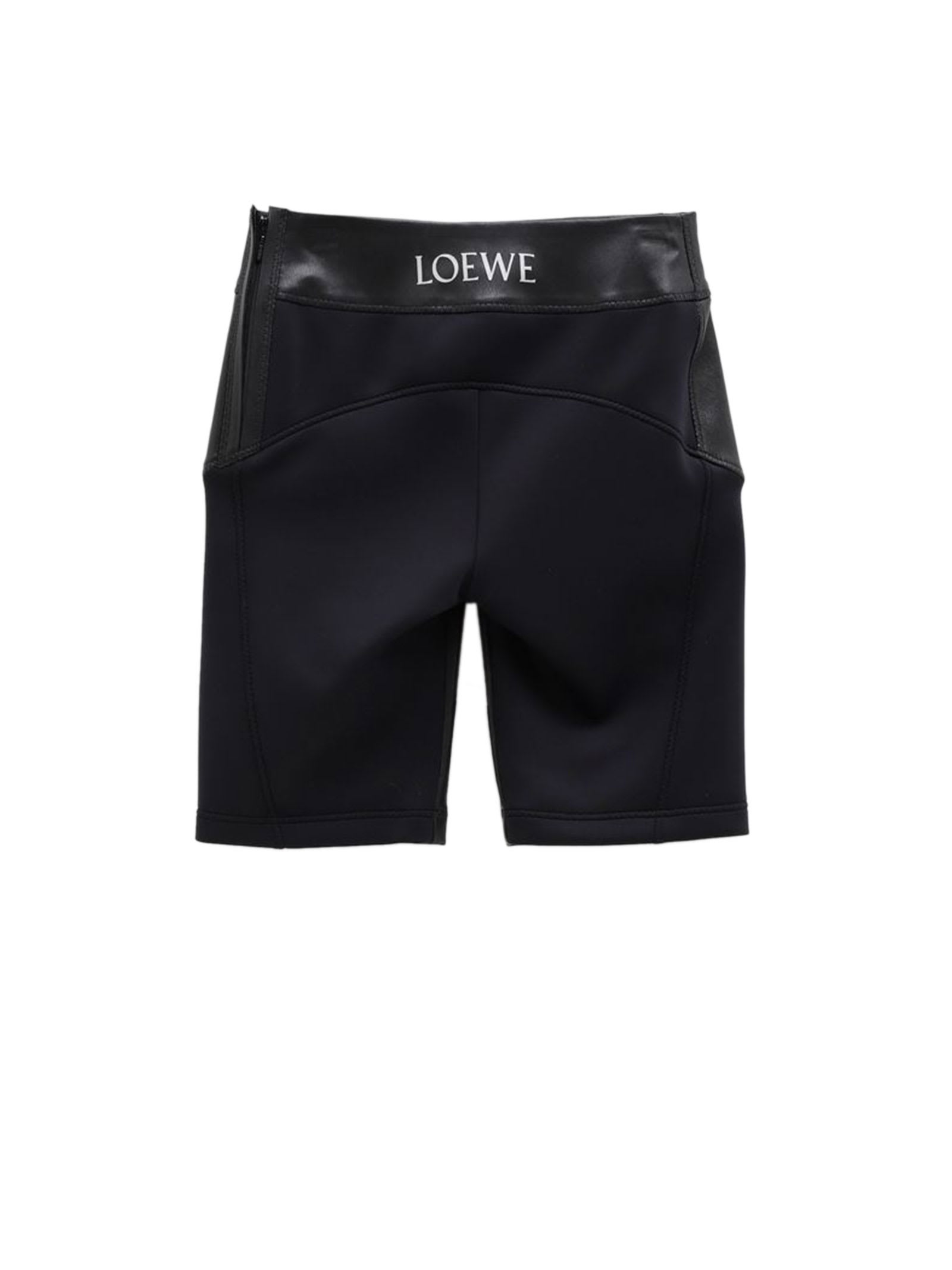 Shop Loewe Stretch Leather And Fabric Shorts In Black