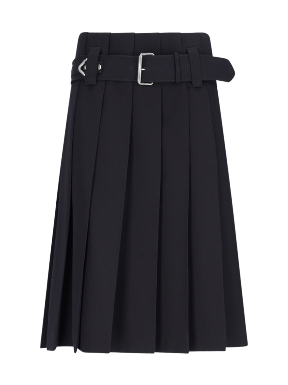 Prada Knee Length A-line Skirt With Belted Waist In Black