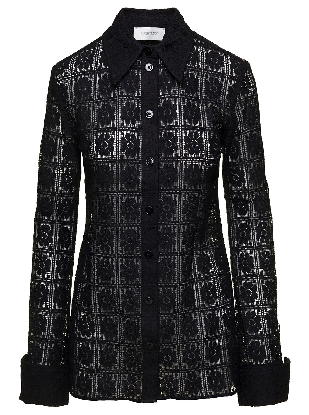 Shop Sportmax Sava Black Shirt With Embroidered Jacquard Motif All-over In Cotton Blend Woman