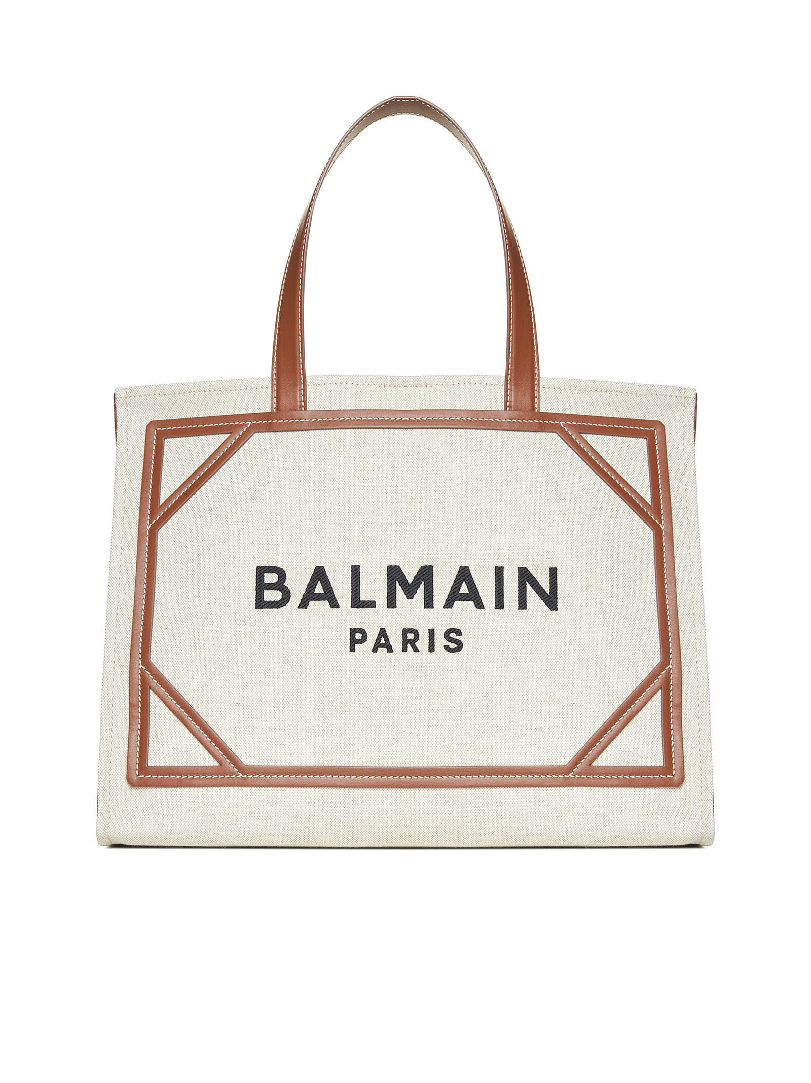 Shop Balmain Tote In Naturel/marron