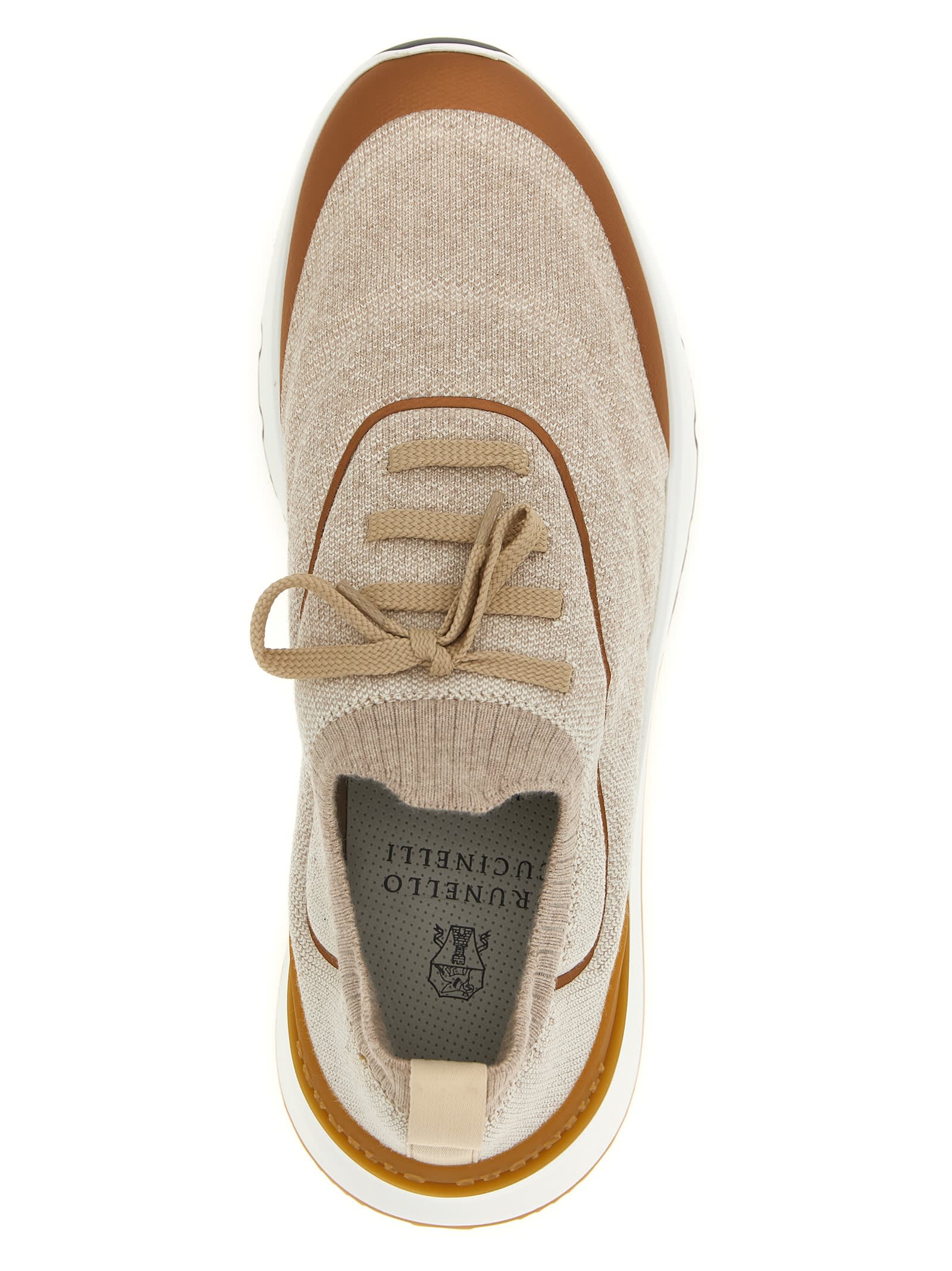 Brunello Cucinelli Canvas Sneakers With Contrasting Toe Cap In Neutral