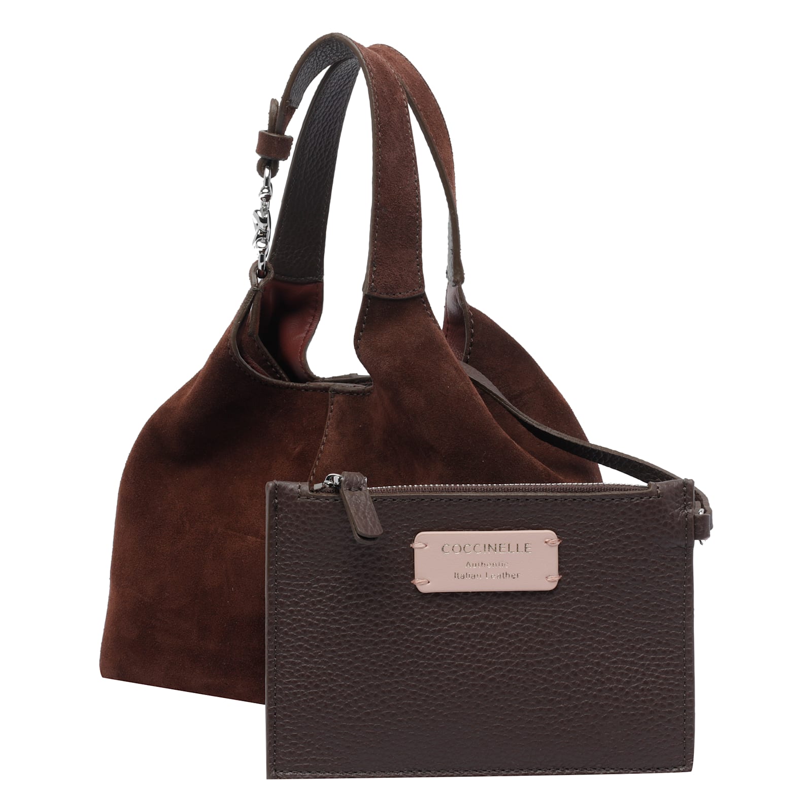 Coccinelle C-easy Suede Shoulder Bag Small In Brown