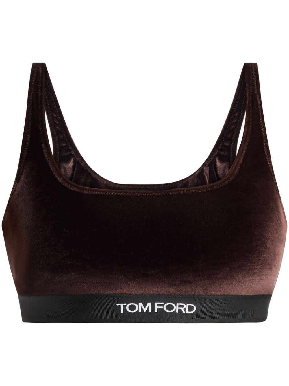 Shop Tom Ford Stretch Lustrous Velour Signature Bralette In Chocolate Brown