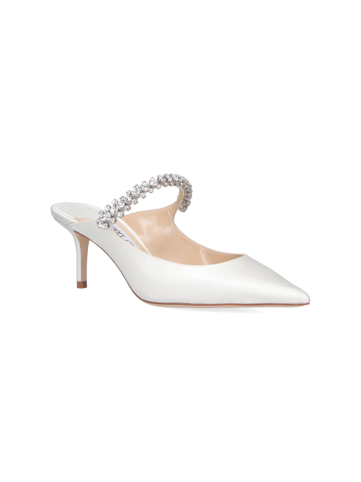 Jimmy Choo Bing 65 Crystal Strap Satin Mules In White