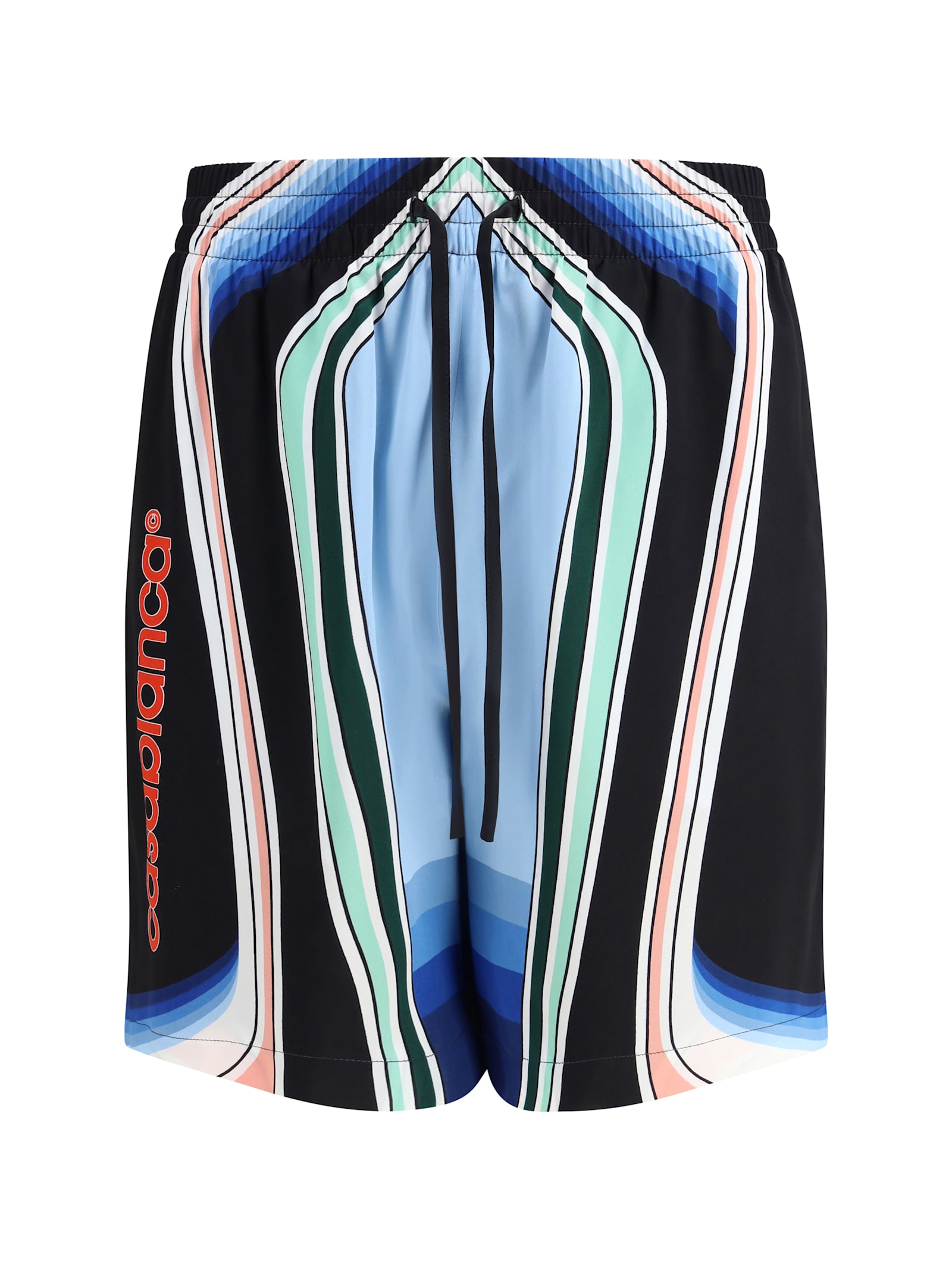 Casablanca Graphic Mountain Straight-leg Logo-print Silk-twill Drawstring Shorts In Multi