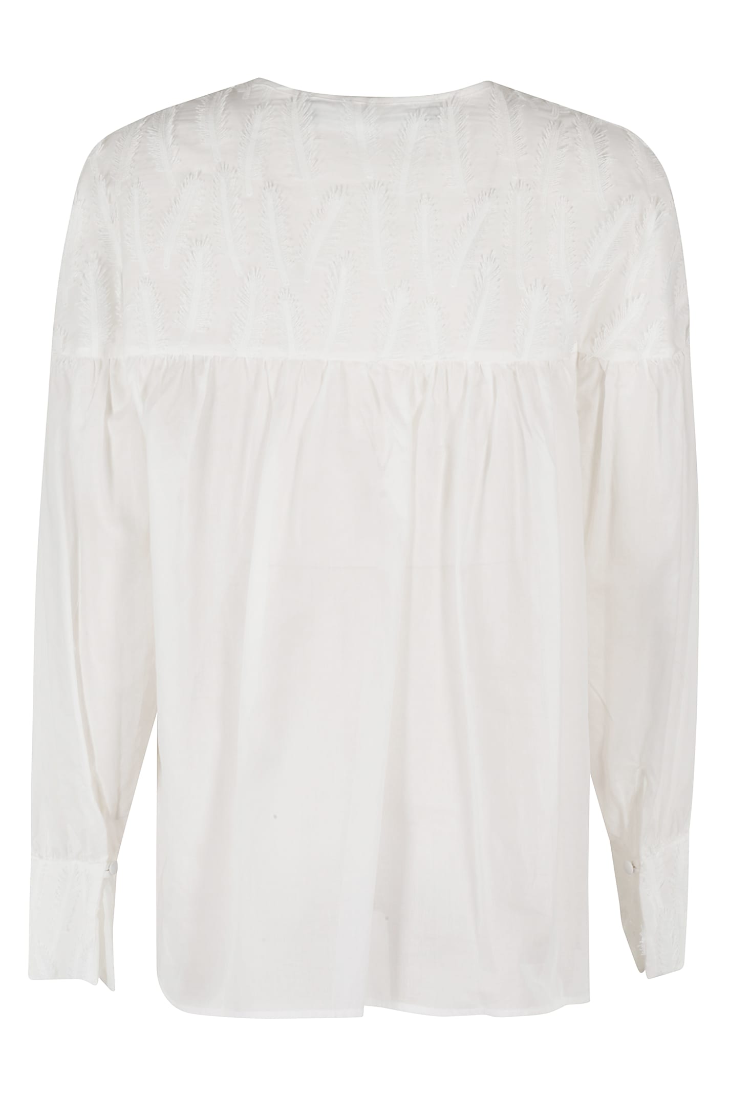 Federica Tosi Leaf-embroidered Blouse With Drawstring Detail