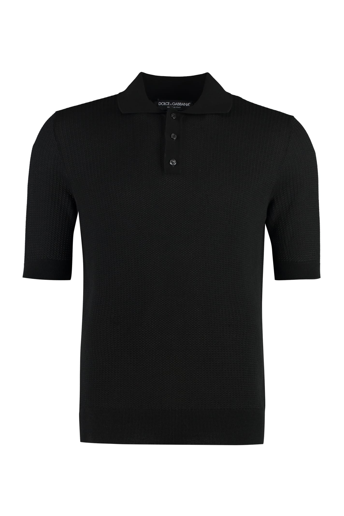 Shop Dolce & Gabbana Knitted Cotton Polo Shirt In Black