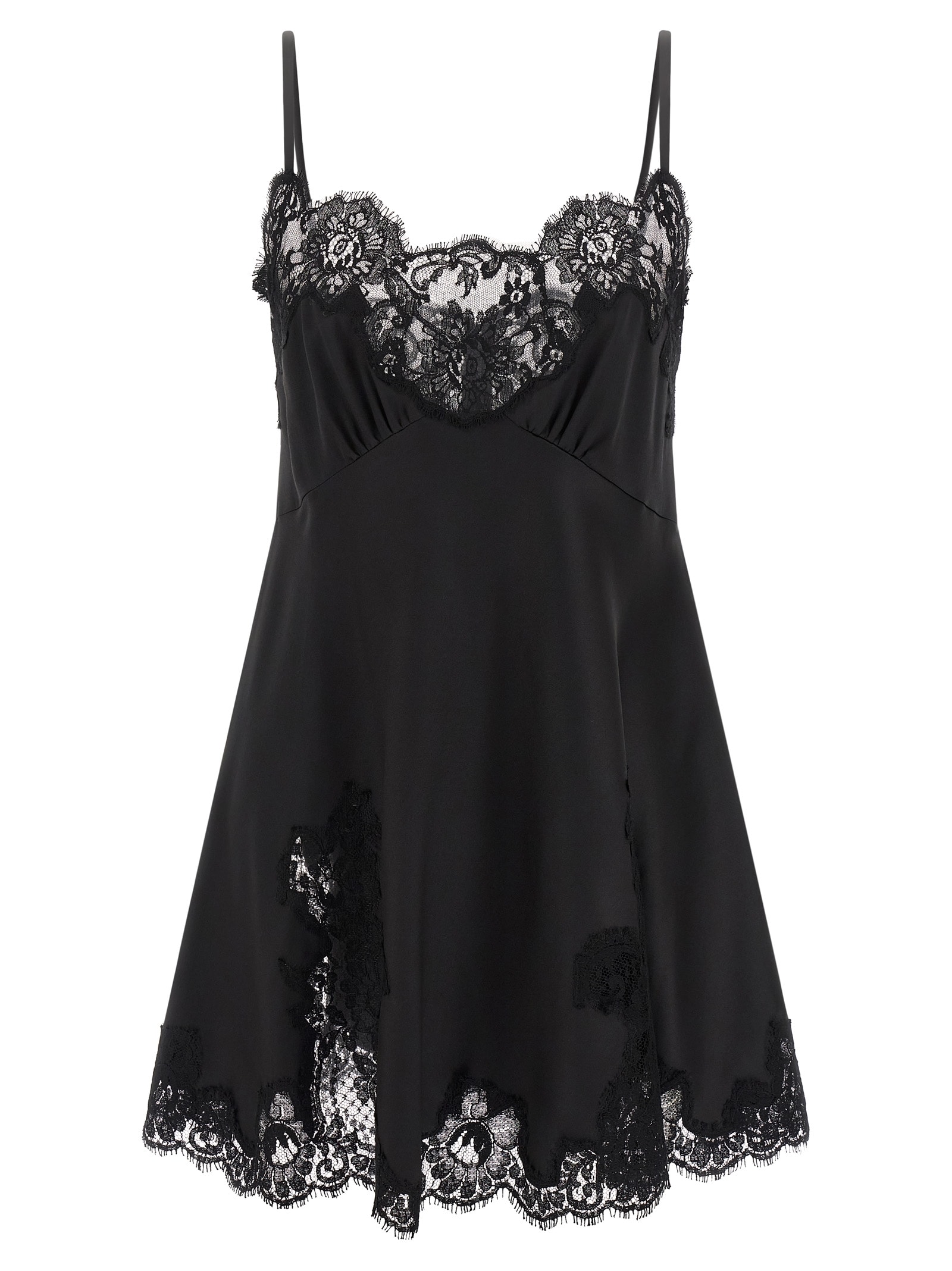 Dolce & Gabbana Satin And Lace Dress Dresses Black In Black