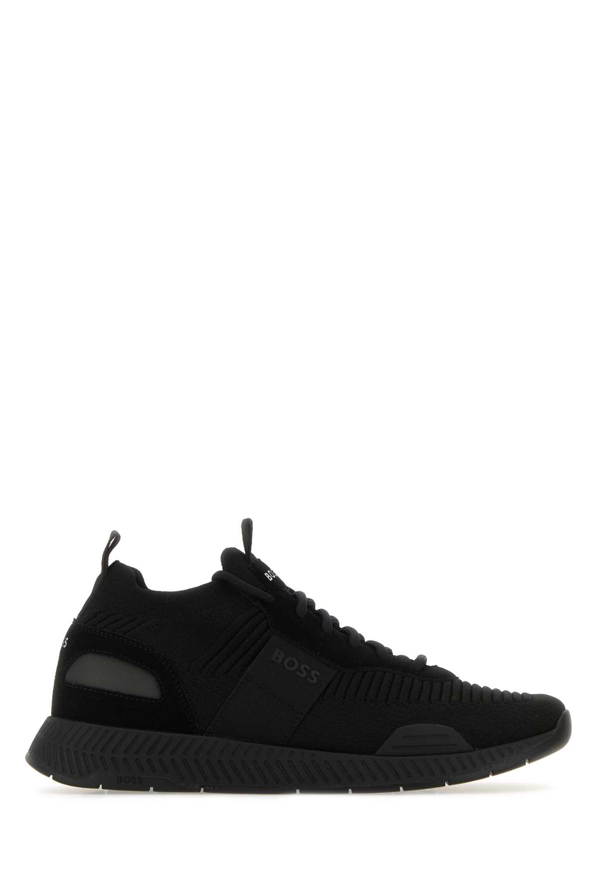 Black Fabric And Leather Titanium Runn Sneakers