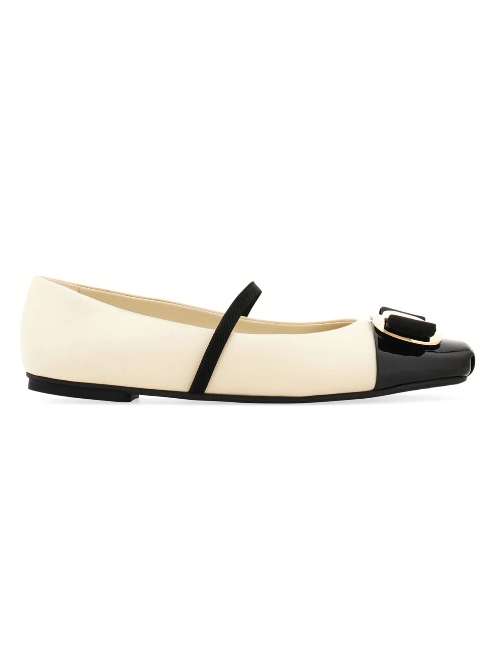 Shop Ferragamo New Vara Plate Bicolor Ballet Flat In Beige