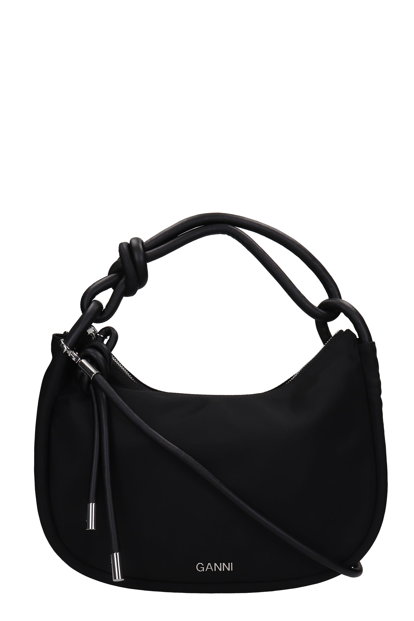 Ganni Knot Shoulder Bag In Black Polyamide