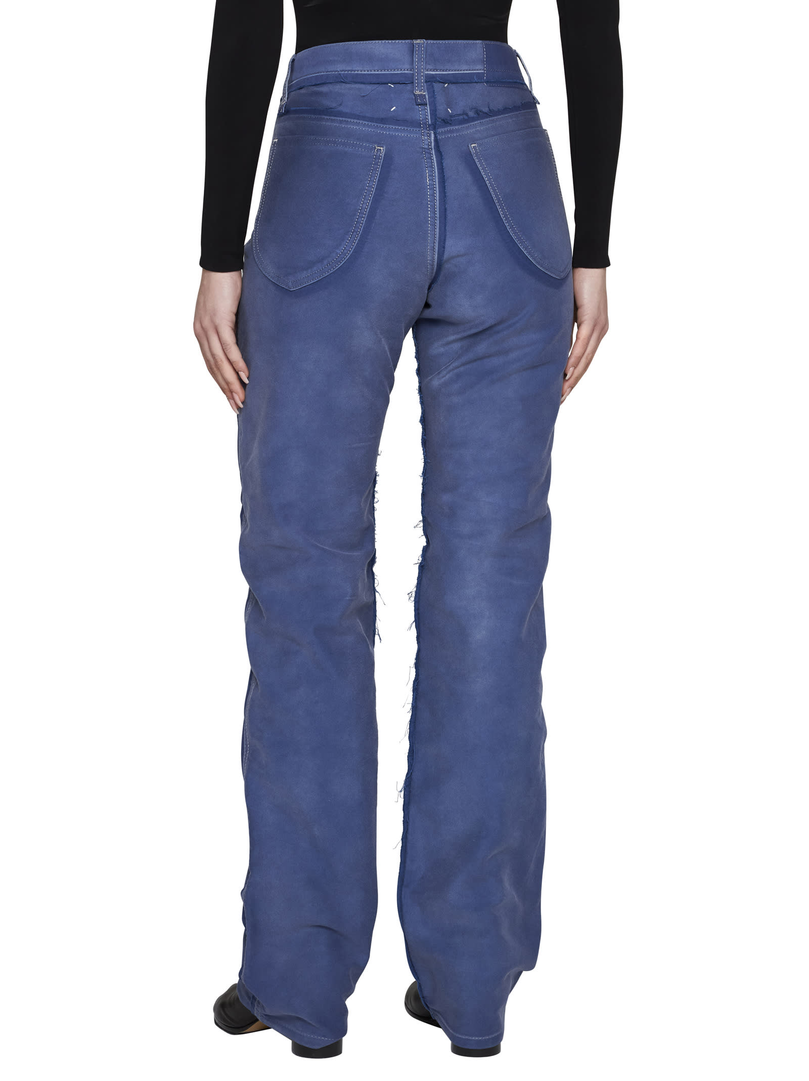 Maison Margiela Frayed-detail Straight-leg Jeans In Cobalt Blue