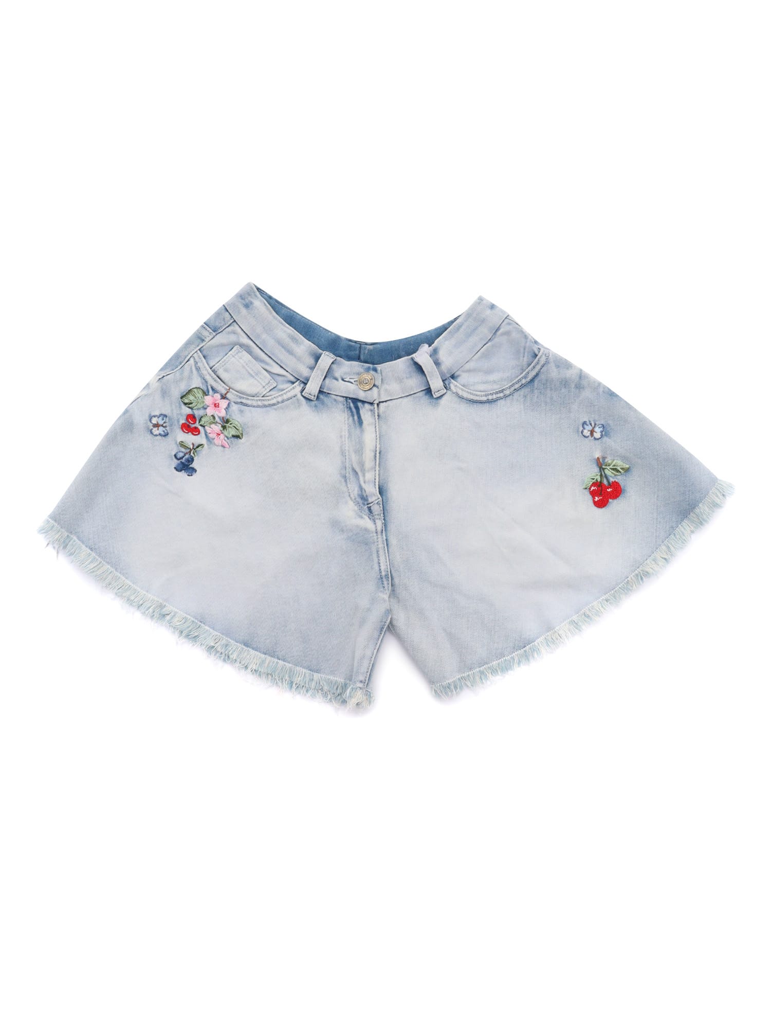 Monnalisa Denim Shorts With Rhinestones In Gray