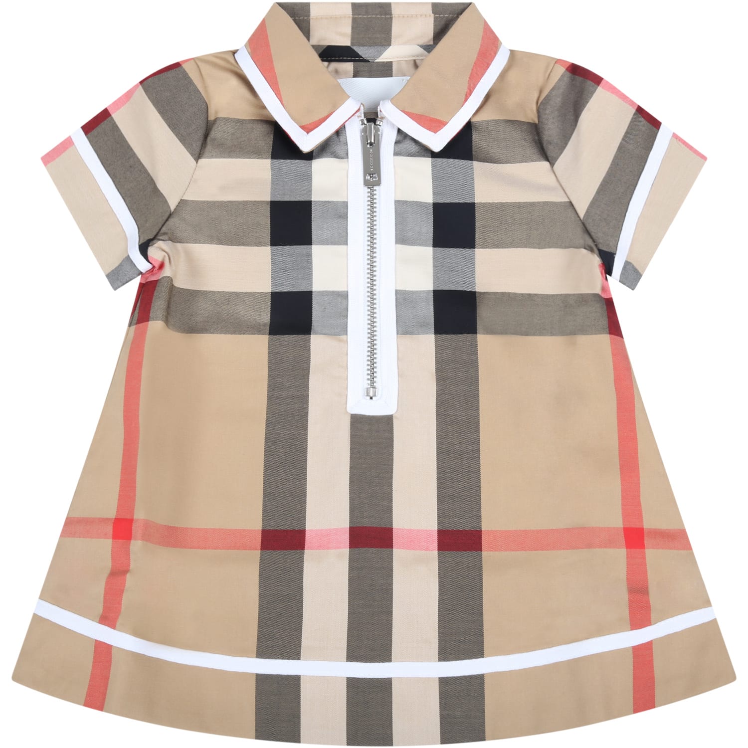 Burberry Beige Dress For Baby Girl With Iconic Checks