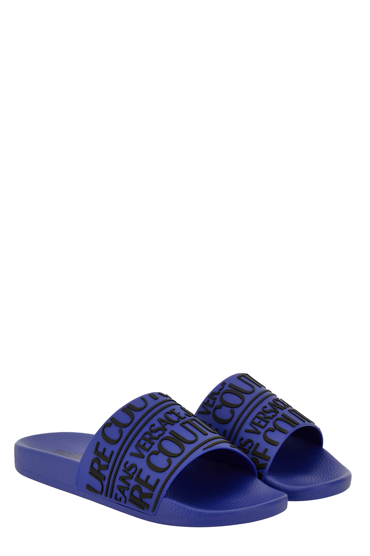 Versace Jeans Couture Logo-embossed Slides In Purple