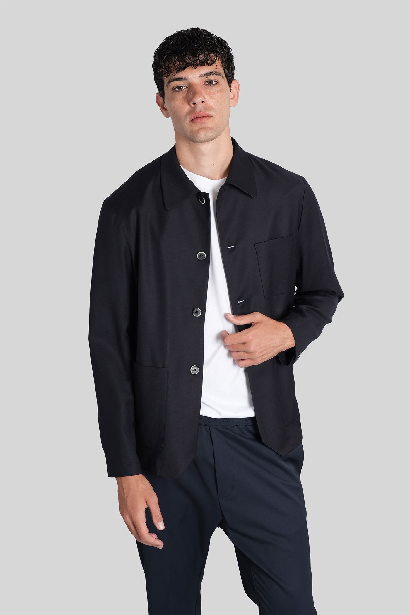 Barena Venezia Virgin Wool-blend Gabardine Overshirt In Blue