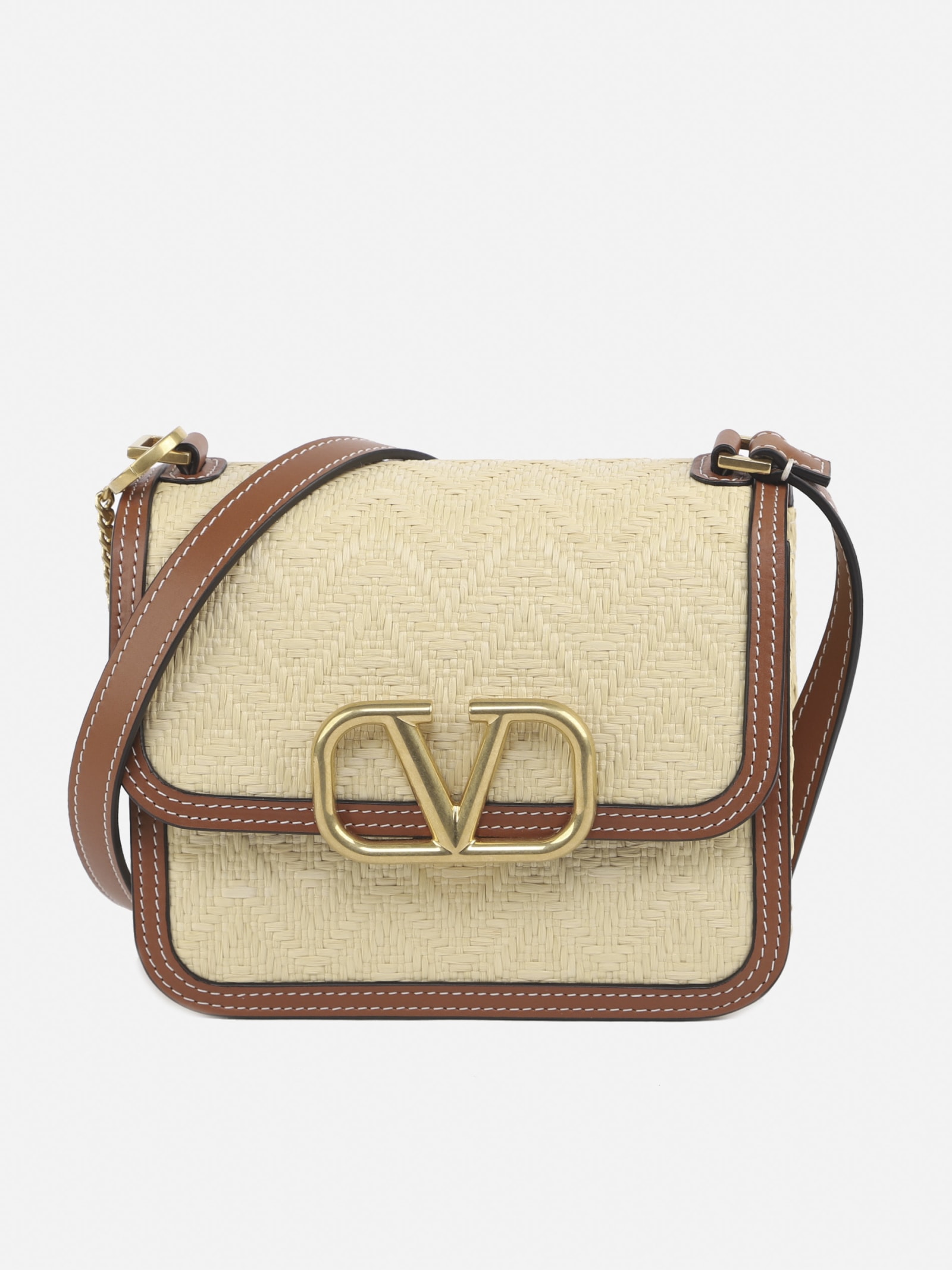 Valentino Garavani Vsling Raffia Bag With Leather Inserts