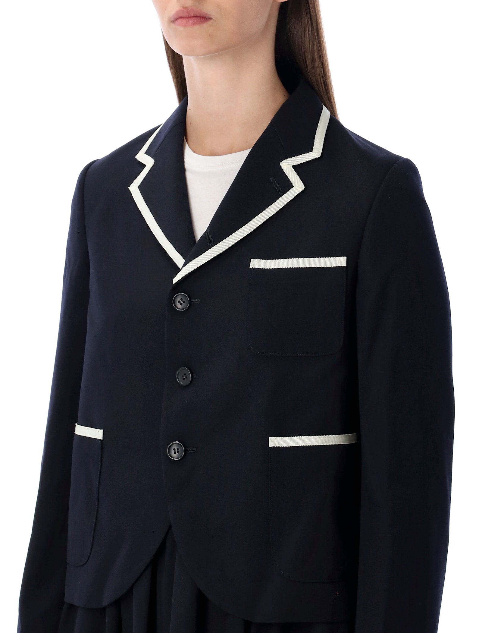 Comme Des Garcons Girl Comme Des Garçons Girl Wool Blazer With Contrast Trim In Blue