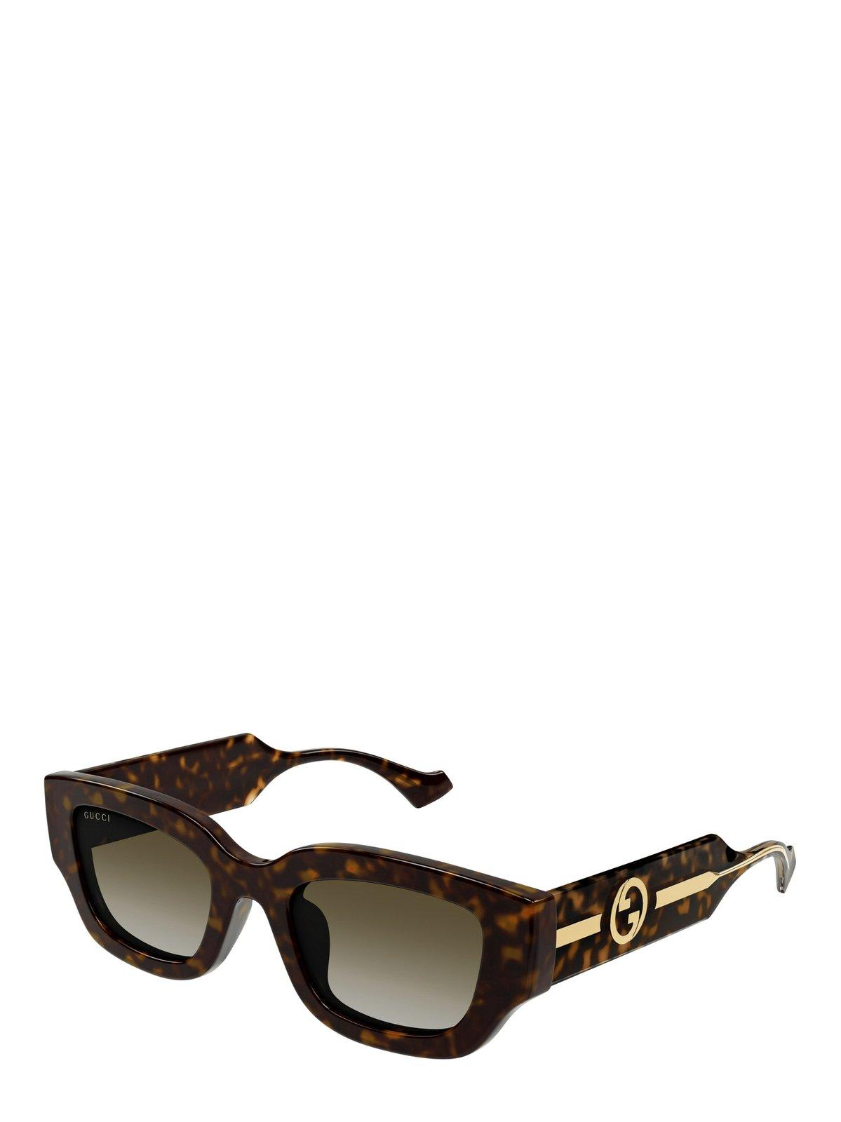 Shop Gucci Rectangle Frame Sunglasses Sunglasses In 002 Havana Crystal Brown