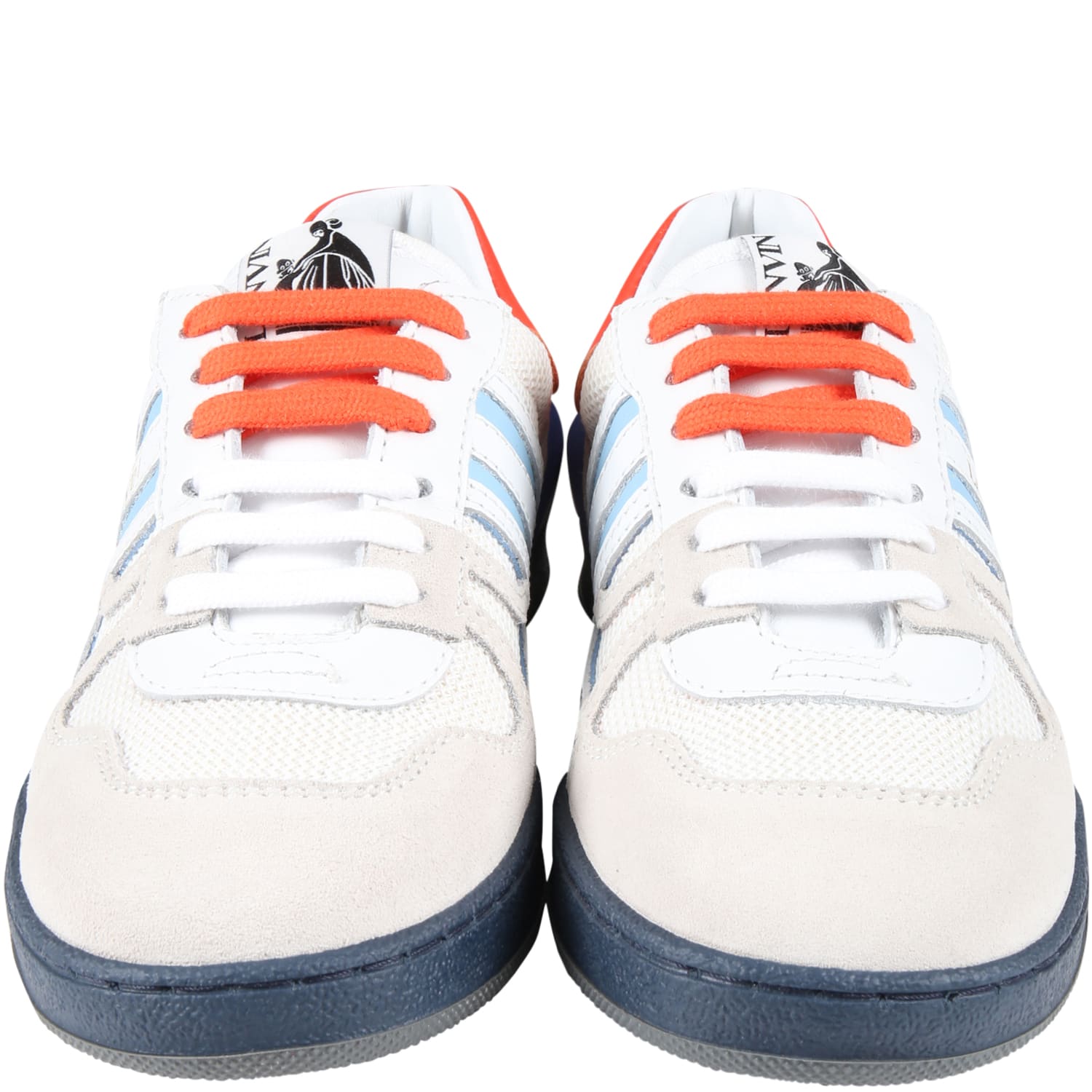 Shop Lanvin White Sneakers For Boy With Logo In Blue